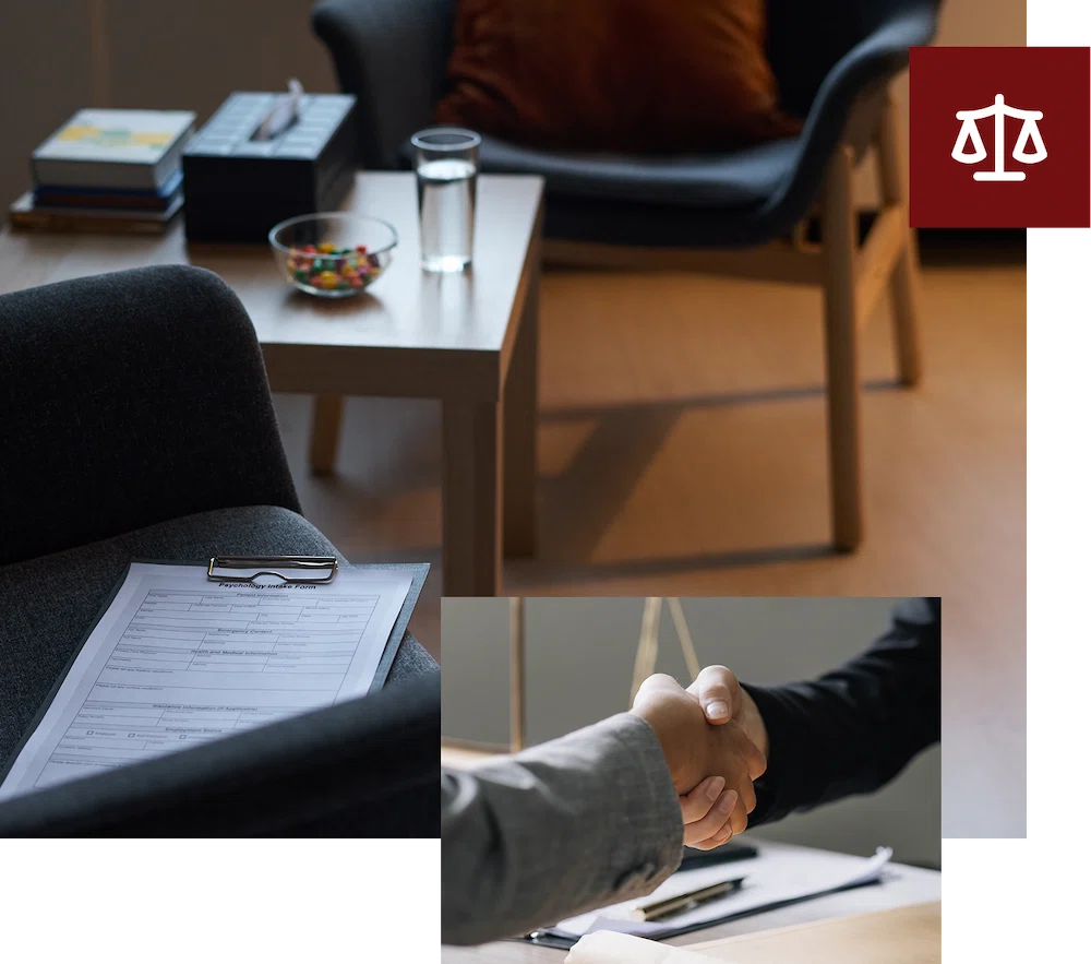 Espacio de despacho jurídico de SDR Advocats con documentos legales y reunión profesional